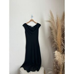 Y2K whimsy goth black cowl neck cap sleeve hem midi dress size 5‎
